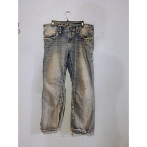 Rock Revival Mens Jeans Relaxed Straight 36x40 Thick Stitch Rock N Rool Dieppe
